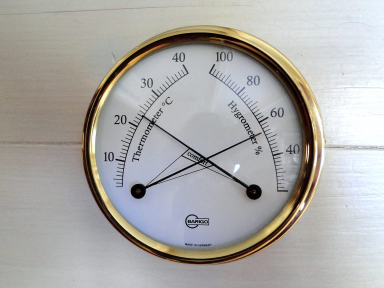 Thermometer and hydrometer in golden frame